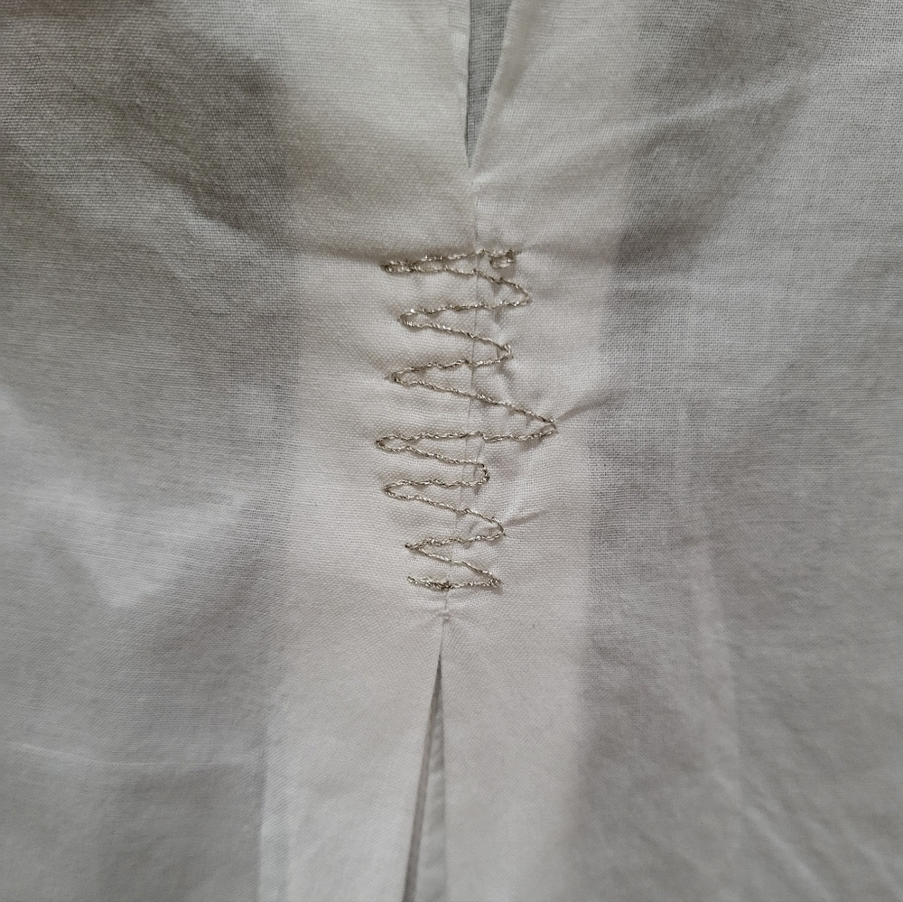 102. Elisa Cavaletti Blue and White Button Down Shirt - Size Medium - Picture 5 of 9